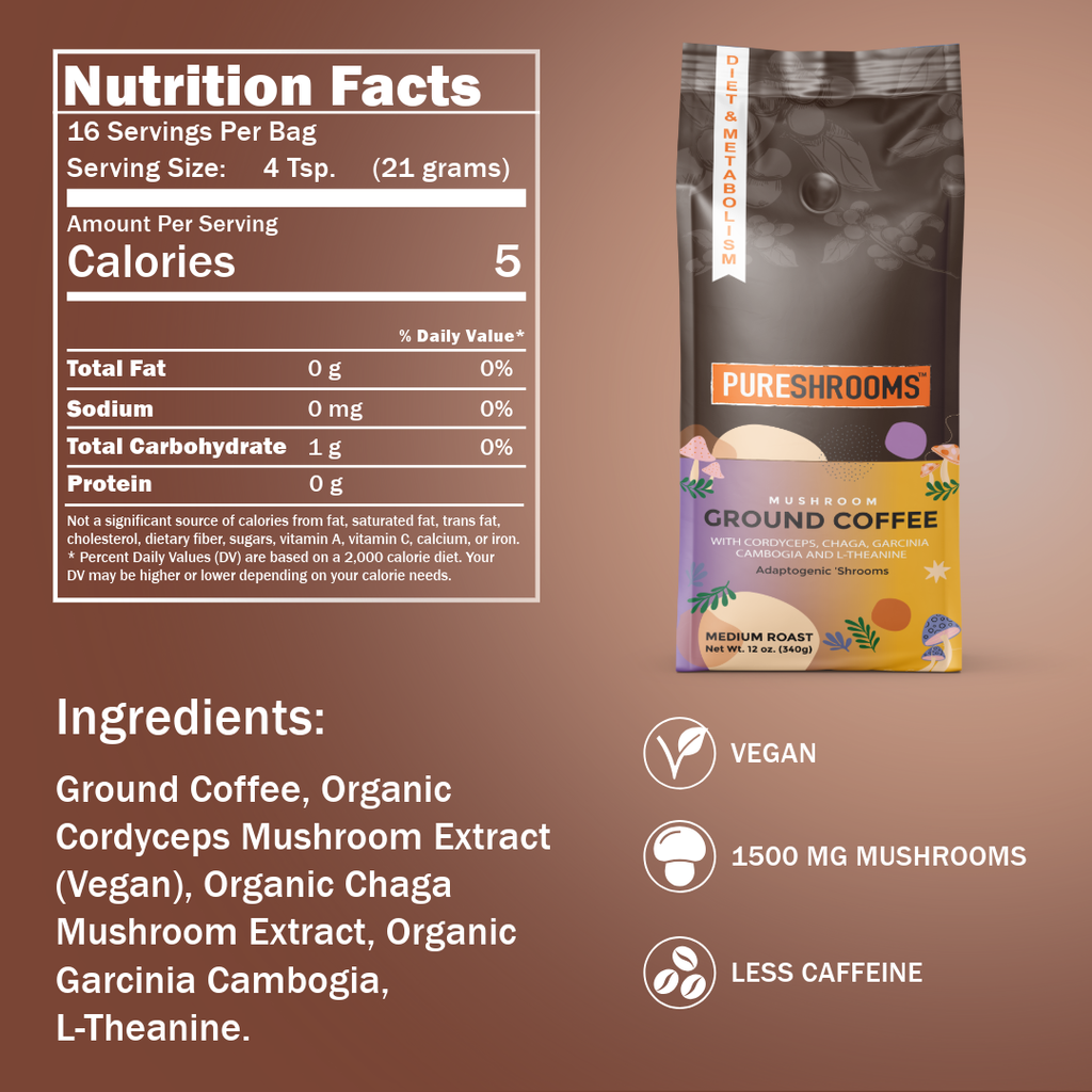PureShrooms Energize Mushroom Ground Coffee 340g